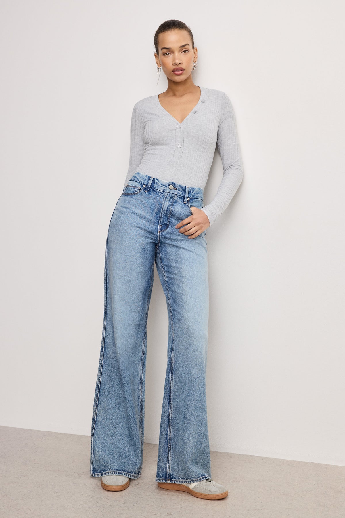 Ribbed Henley Bodysuit in Heather Grey001