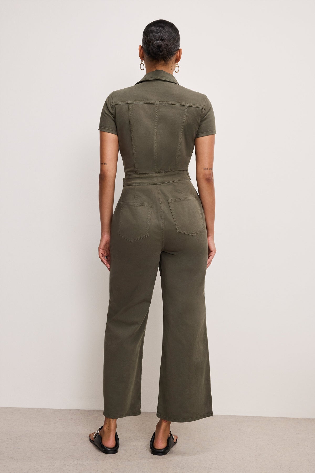 Fit For Success Twill Palazzo Cropped Jumpsuit in Fatigue001
