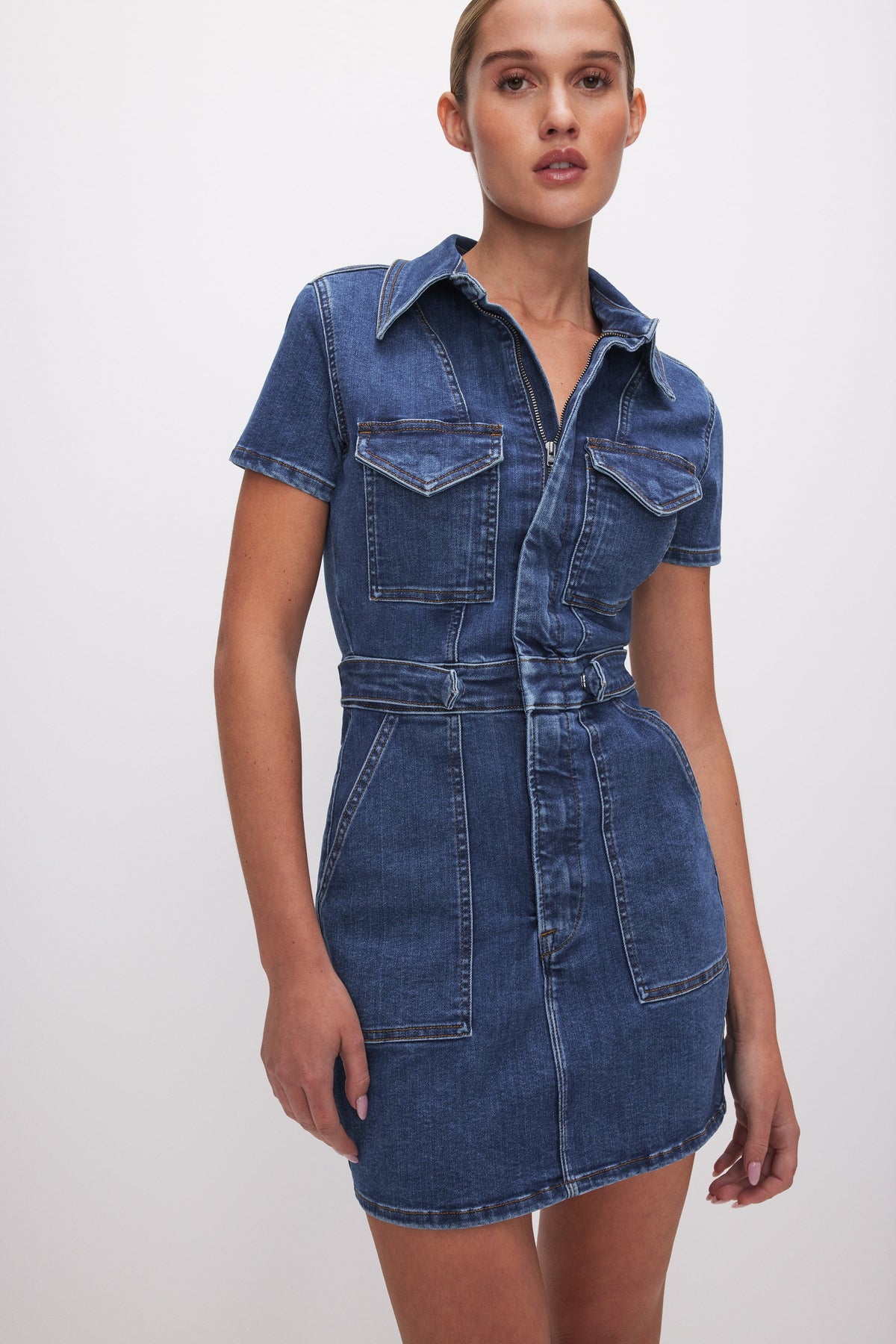 Fit for Success Denim Mini Dress in Indigo594