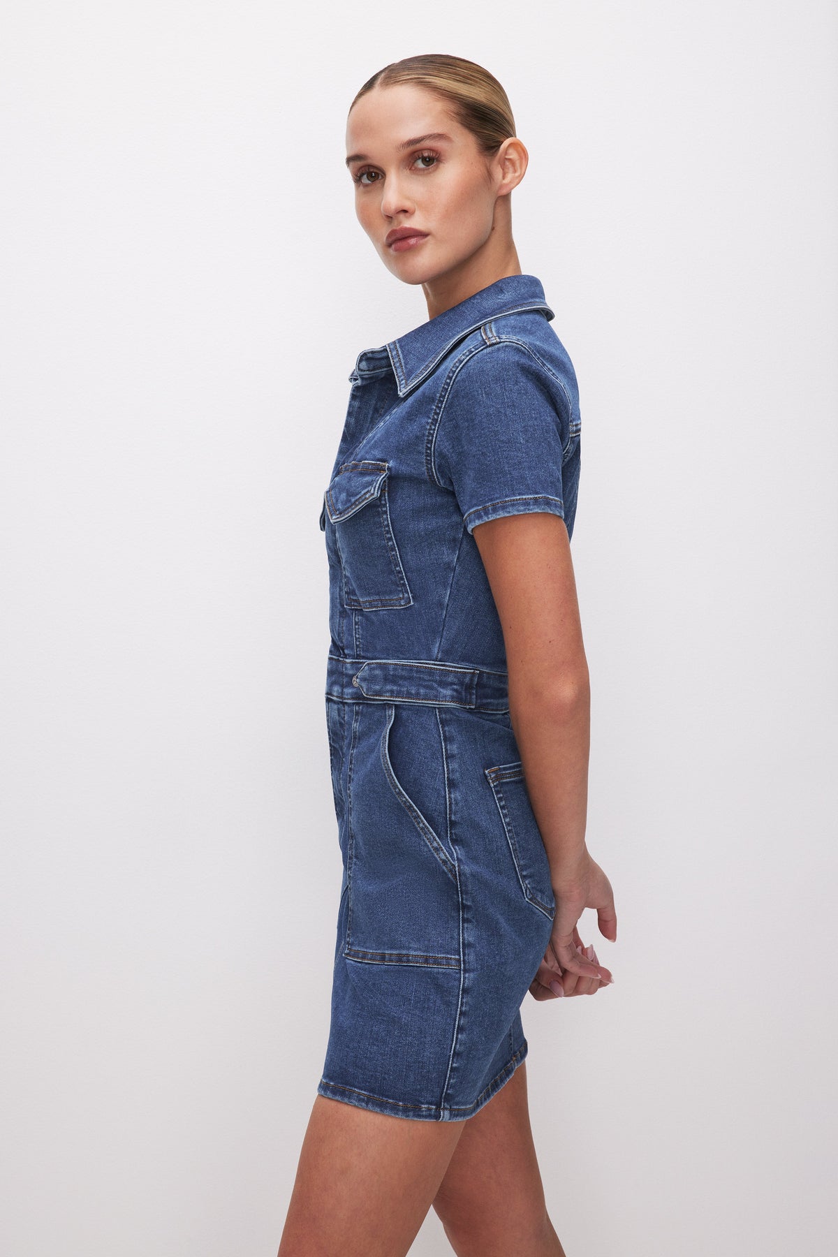 Fit for Success Denim Mini Dress in Indigo594