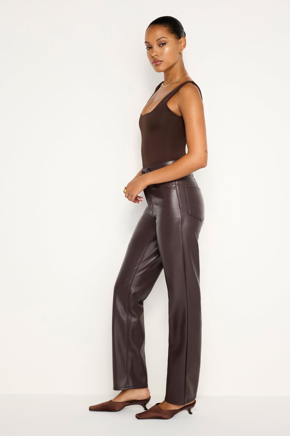 Good Icon Faux Leather Pants in Bark003