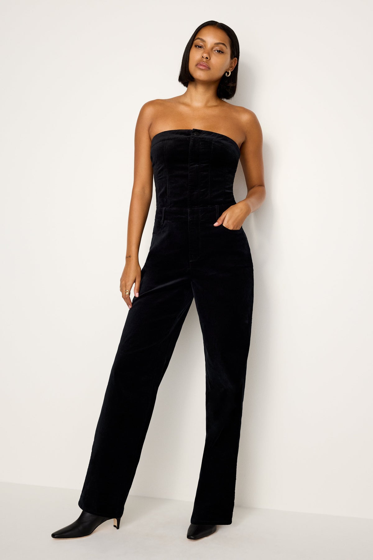 Fit for Success Strapless Velvet Jumpsuit in Black001