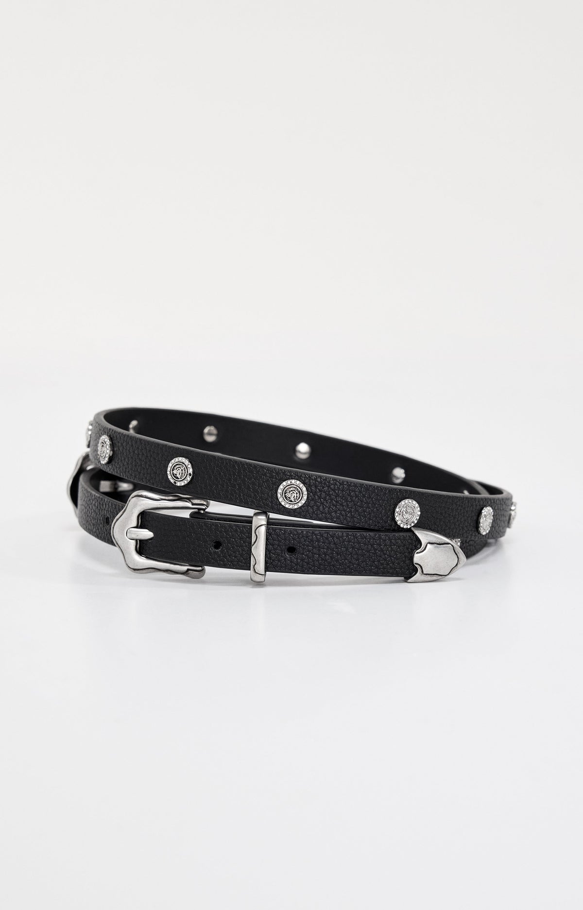 Skinny Double Buckle Belt in Black001