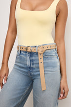 Skinny Eyelet Belt in Tan002