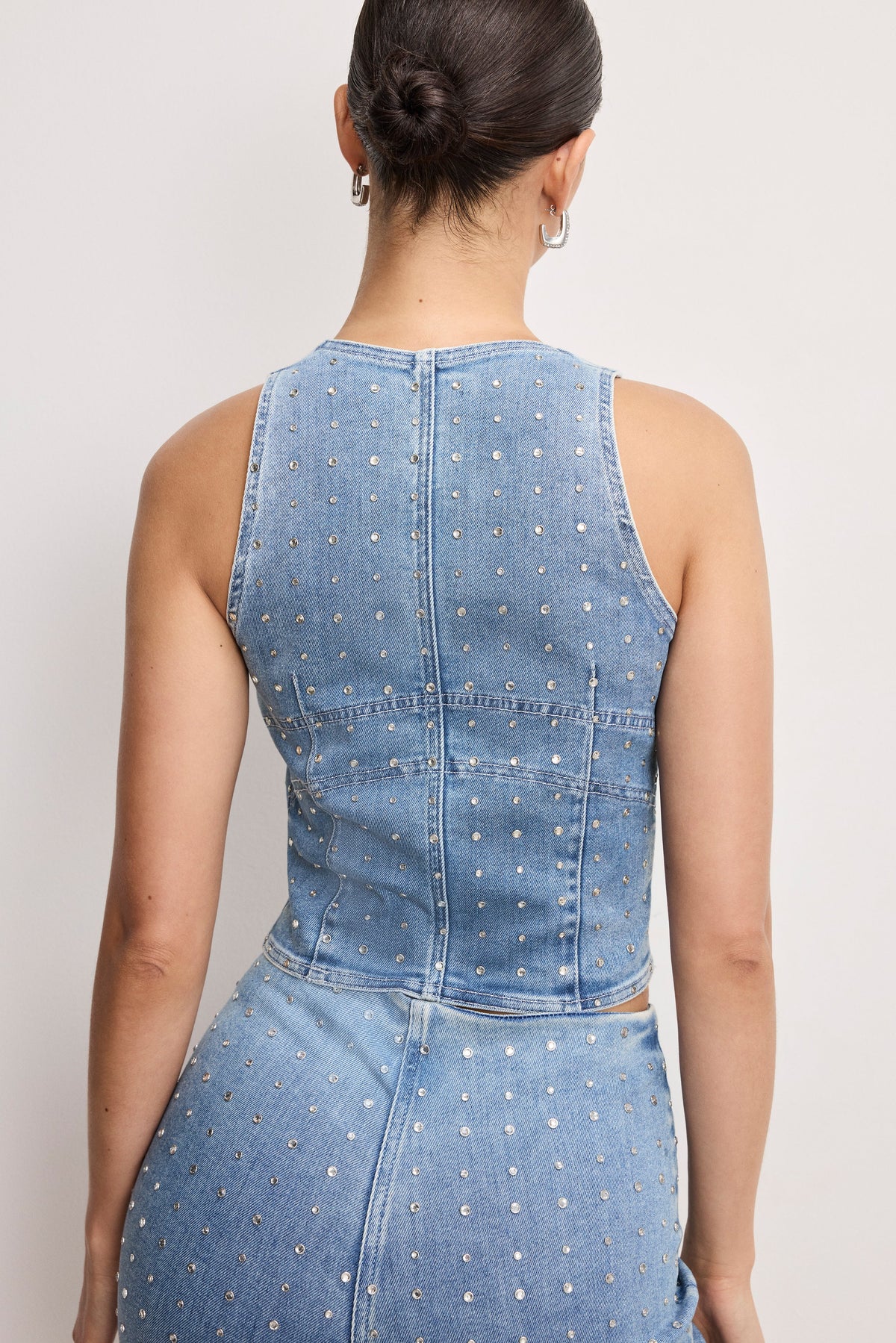 Dolly Crystal Denim Vest in Indigo1023