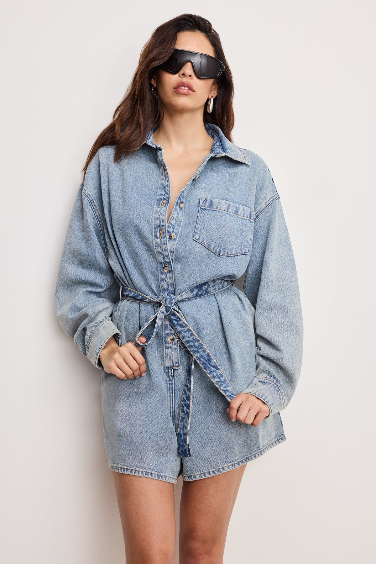 The Weightless Denim Romper in Indigo793
