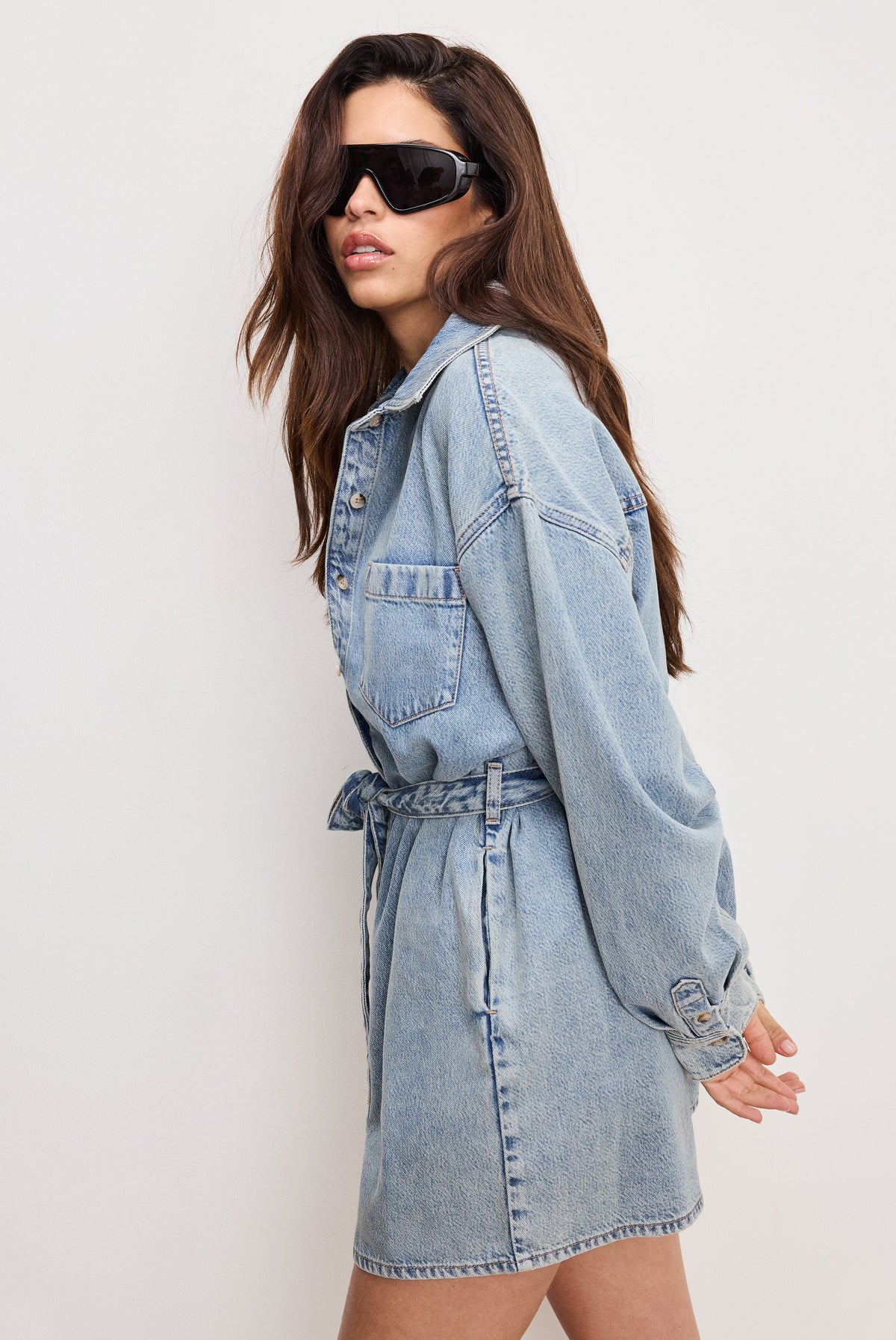 The Weightless Denim Romper in Indigo793
