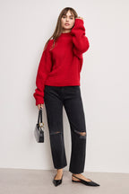 Chunky Knit Mock Neck Sweater in Chili001