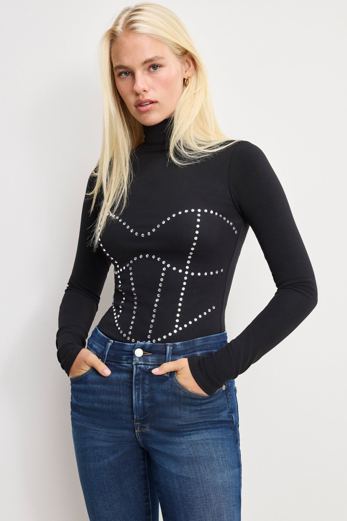 Dolly Crystal Corset Bodysuit in Black001