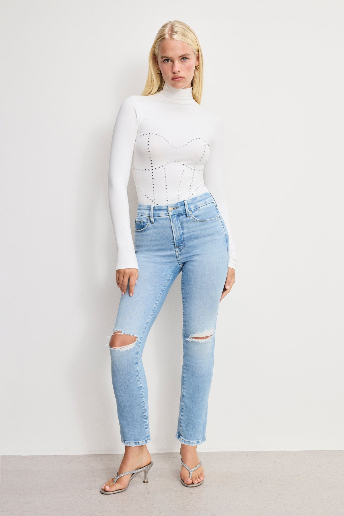 Dolly Crystal Corset Bodysuit in White001