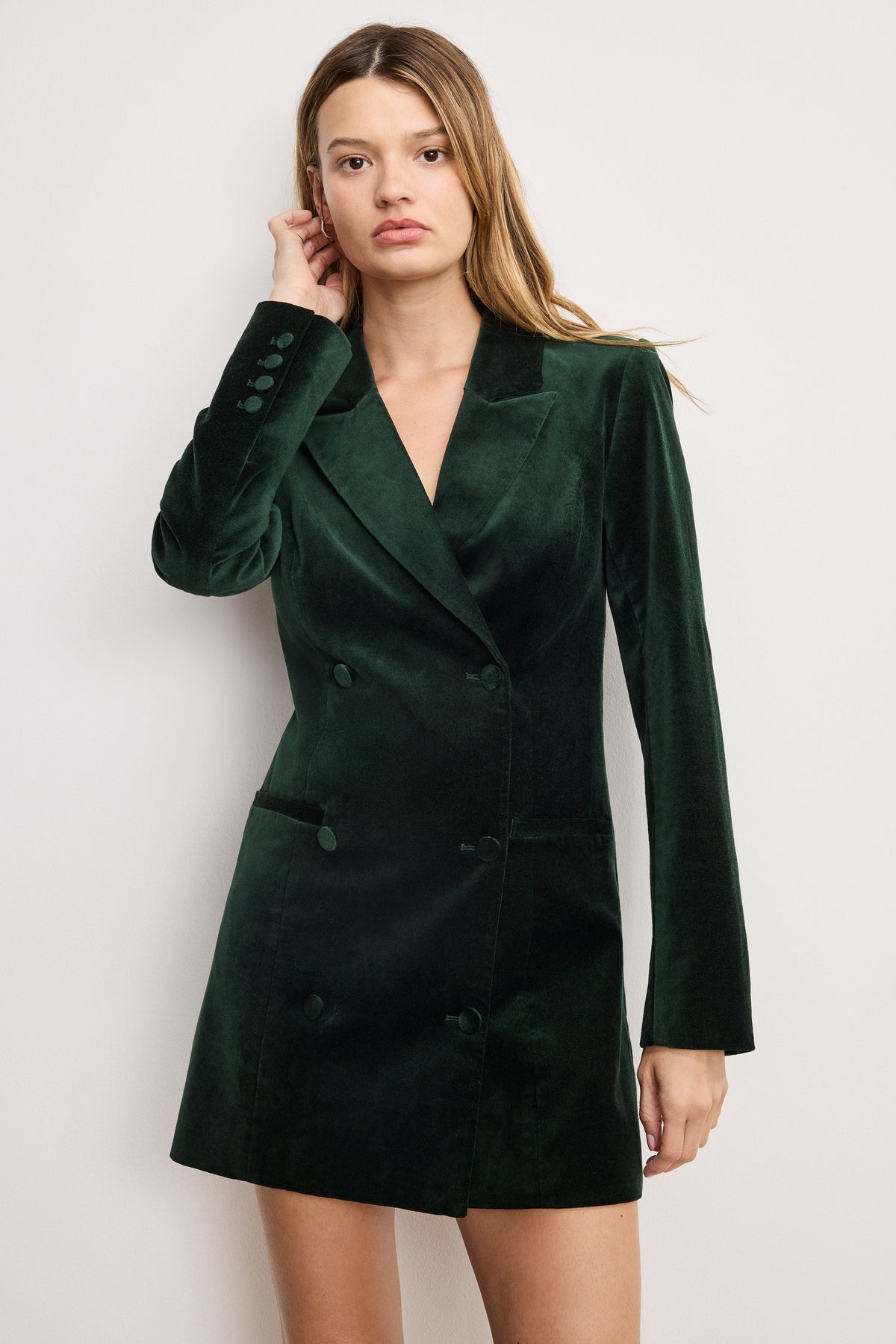 Velvet Exec Mini Dress in Pine Green003