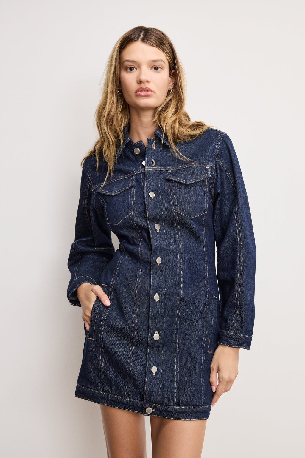 Barrel Long Sleeve Mini Dress in Indigo982