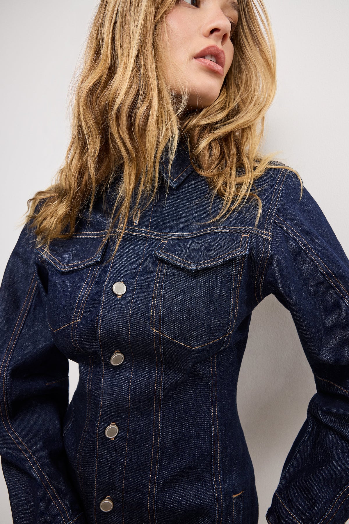 Barrel Long Sleeve Mini Dress in Indigo982