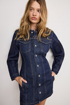 Barrel Long Sleeve Mini Dress in Indigo982