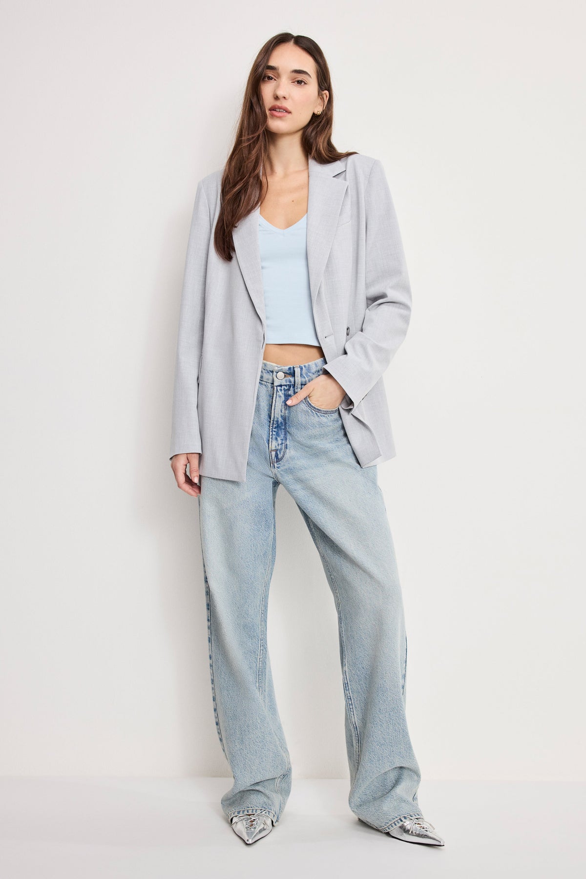 Essential Suiting Belted Blazer in Crosshatch Grey