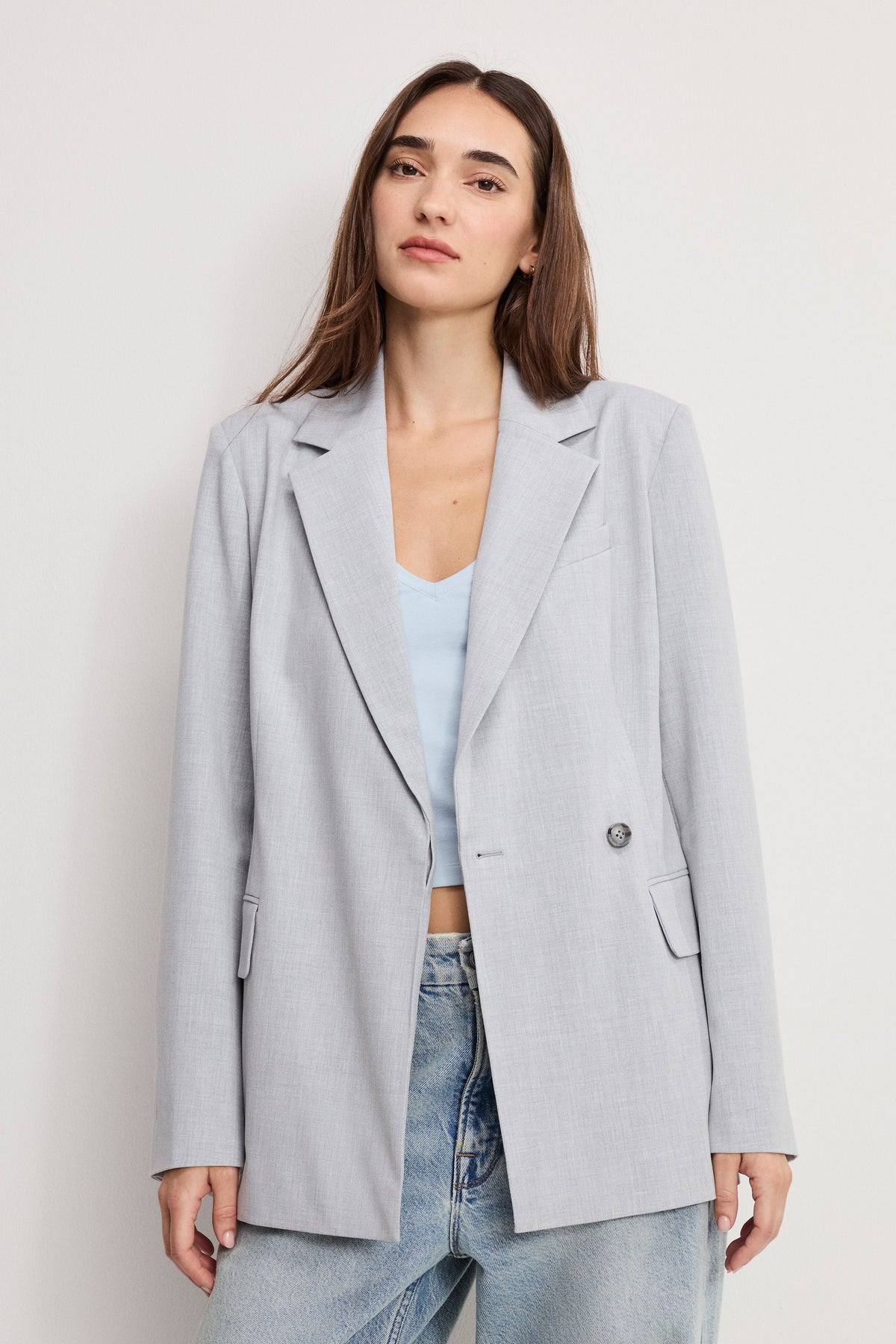 Essential Suiting Belted Blazer in Crosshatch Grey