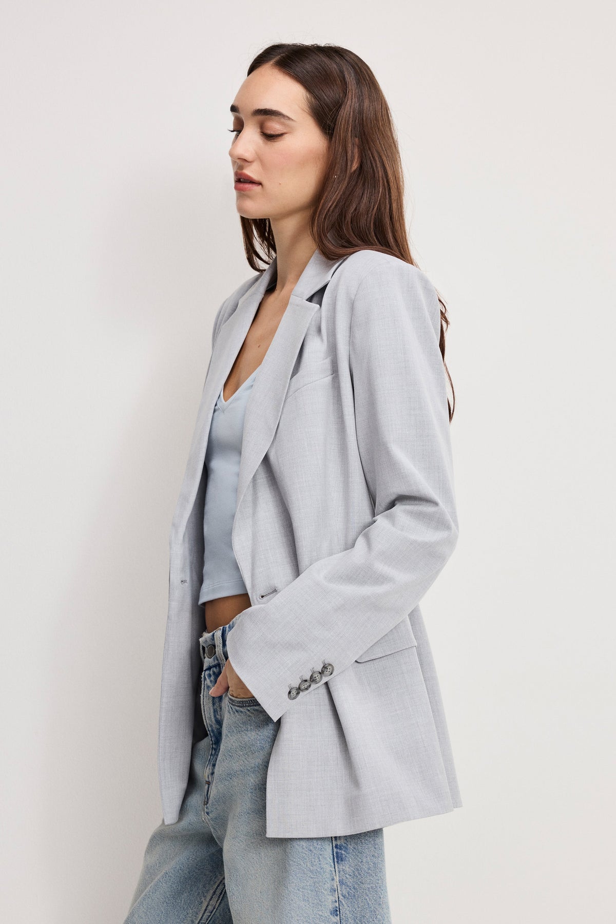 Essential Suiting Belted Blazer in Crosshatch Grey
