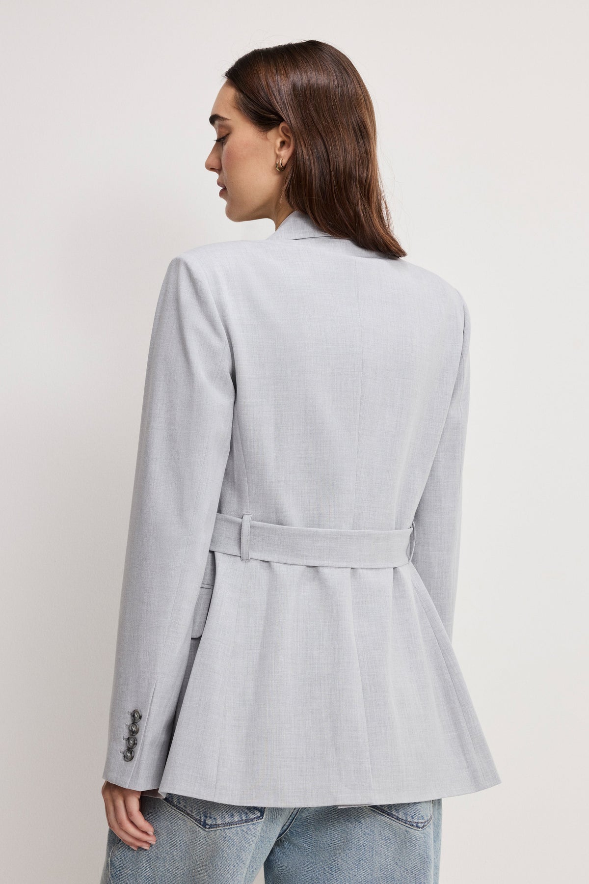 Essential Suiting Belted Blazer in Crosshatch Grey