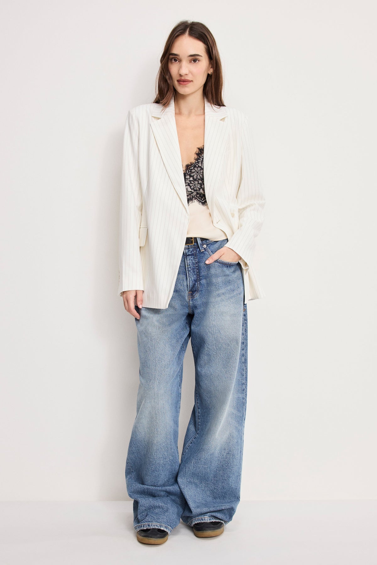 Essential Suiting Belted Blazer in Chestnut Pin Stripe
