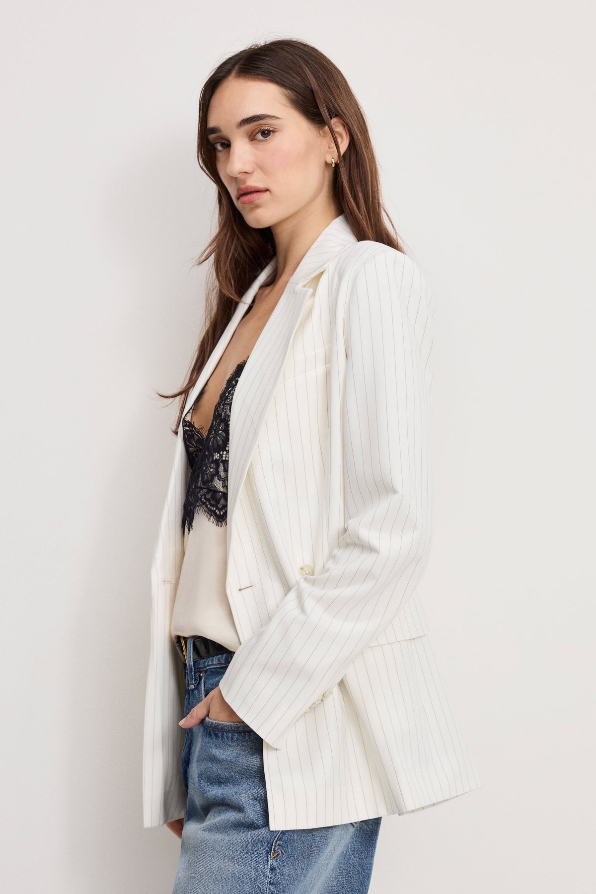 Essential Suiting Belted Blazer in Chestnut Pin Stripe