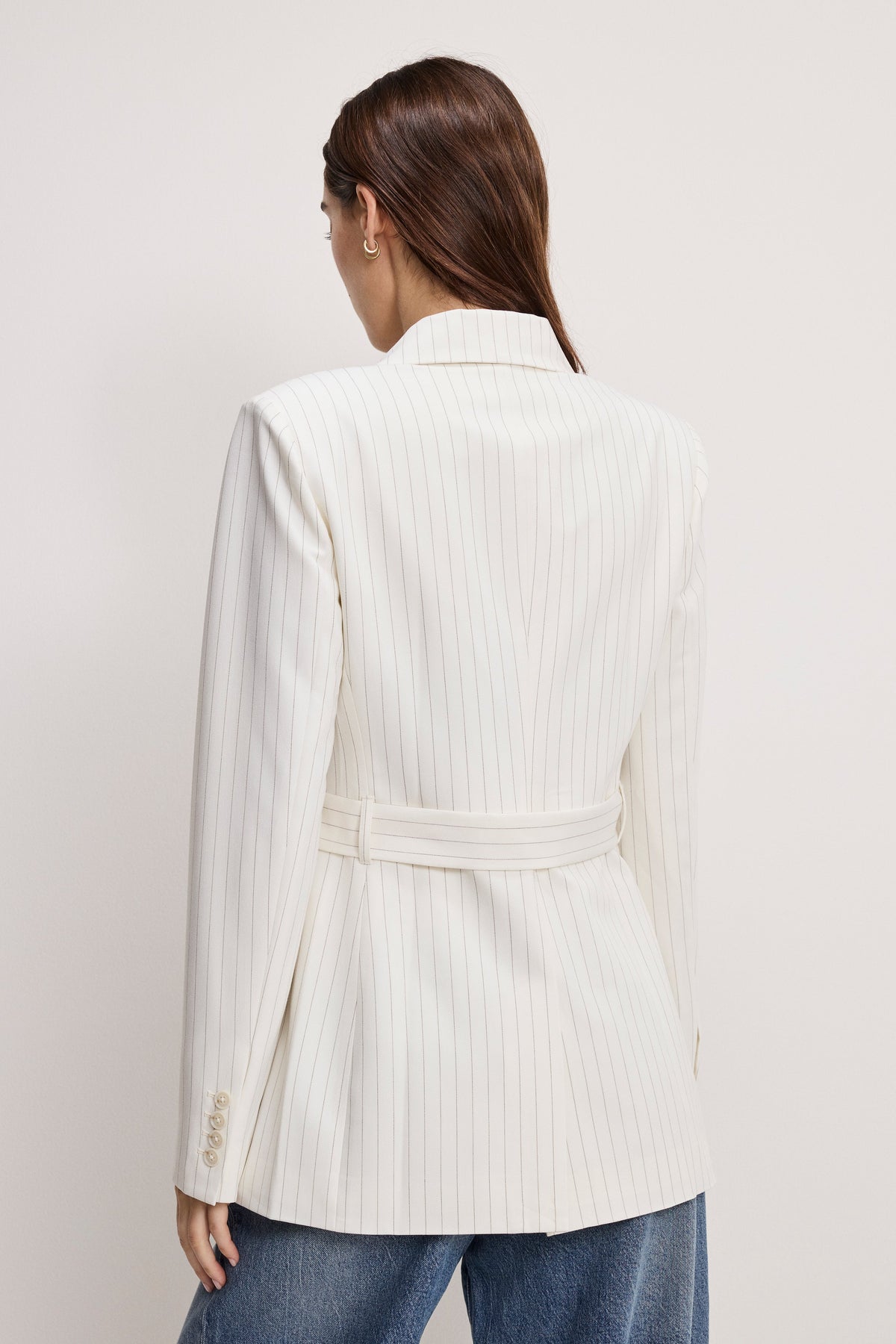 Essential Suiting Belted Blazer in Chestnut Pin Stripe