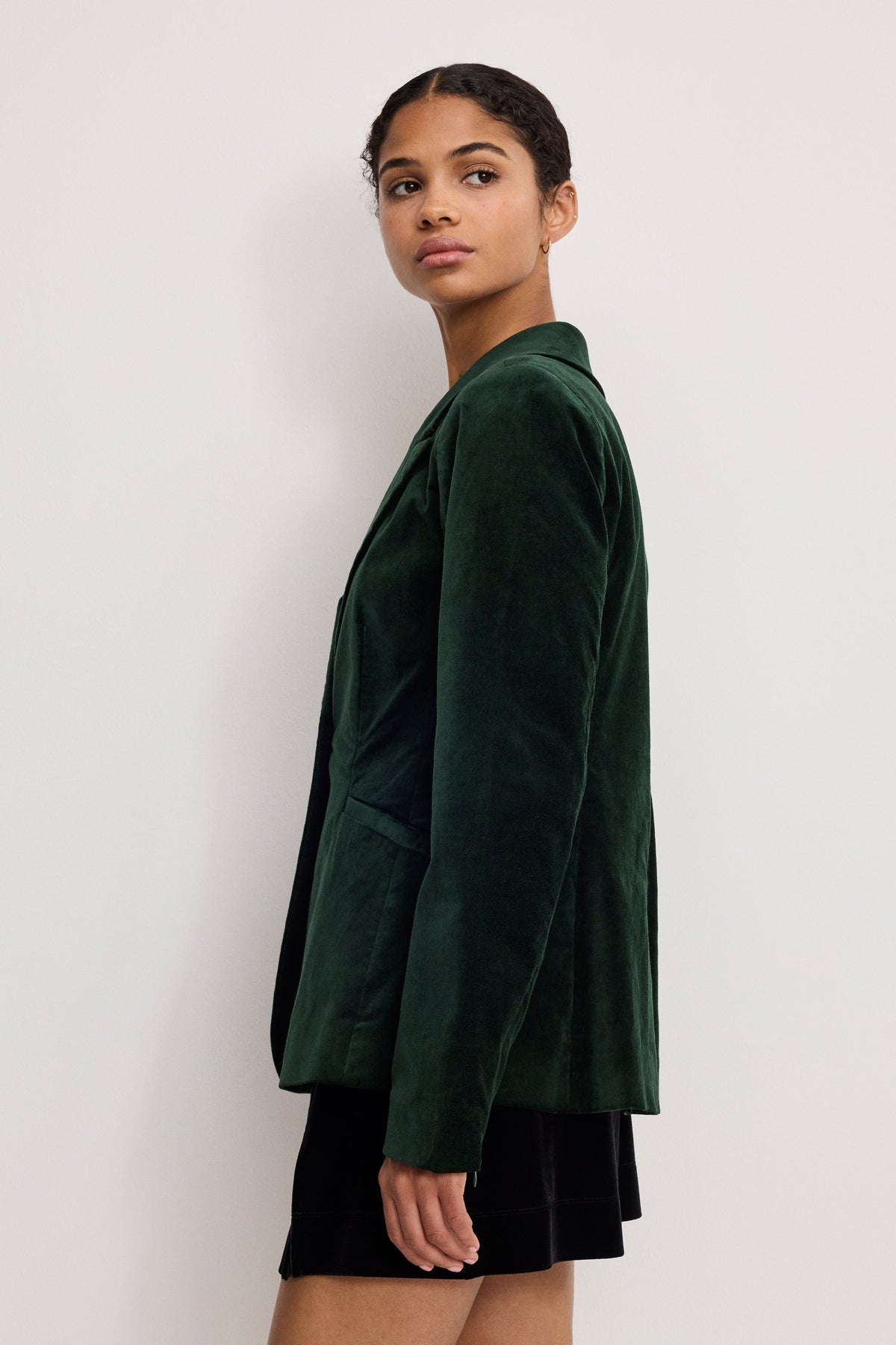 Velvet Sculpted Blazer in Pine Green003