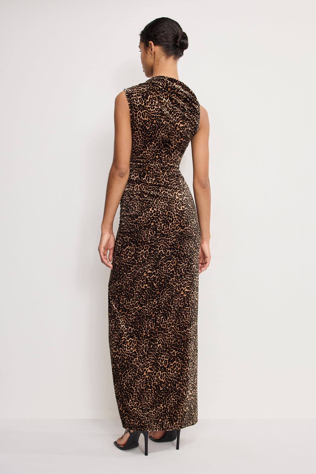 Velvet High Neck Maxi Dress in Mini Lucky Leopard