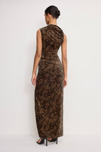 Velvet High Neck Maxi Dress in Mini Lucky Leopard