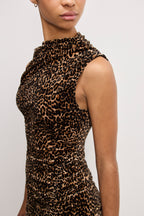 Velvet High Neck Maxi Dress in Mini Lucky Leopard