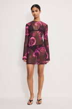 MESH MINI DRESS | DARK SPACED ROSES001