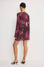 Mesh Mini Dress in Dark Spaced Roses001
