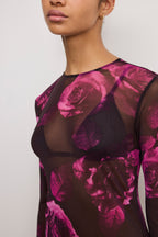 Mesh Mini Dress in Dark Spaced Roses001