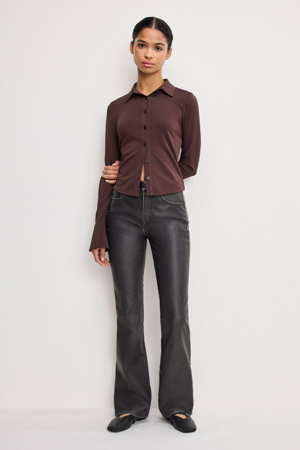 GOOD CLASSIC BOOTCUT FAUX LEATHER PANTS | BLACK001