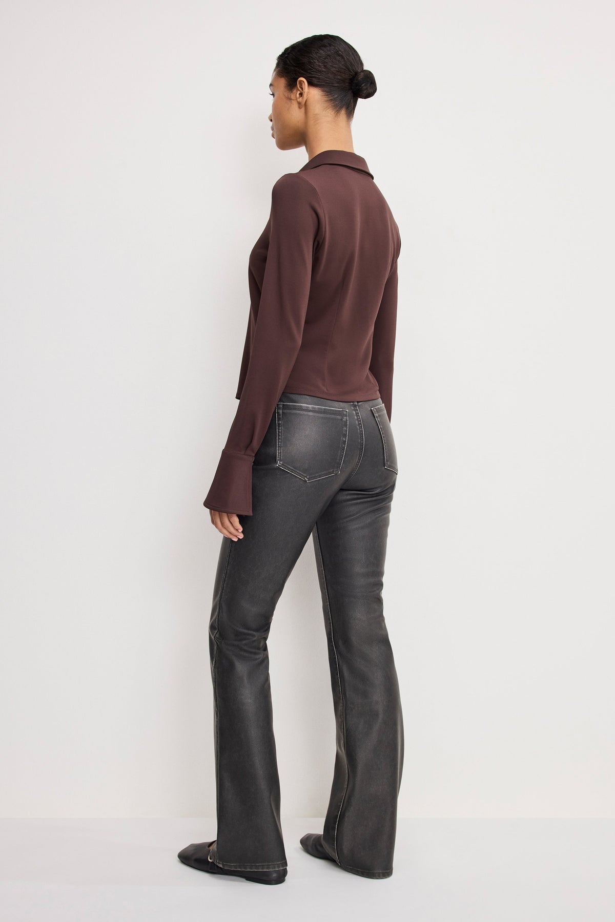 Good Classic Bootcut Faux Leather Pants in Black001
