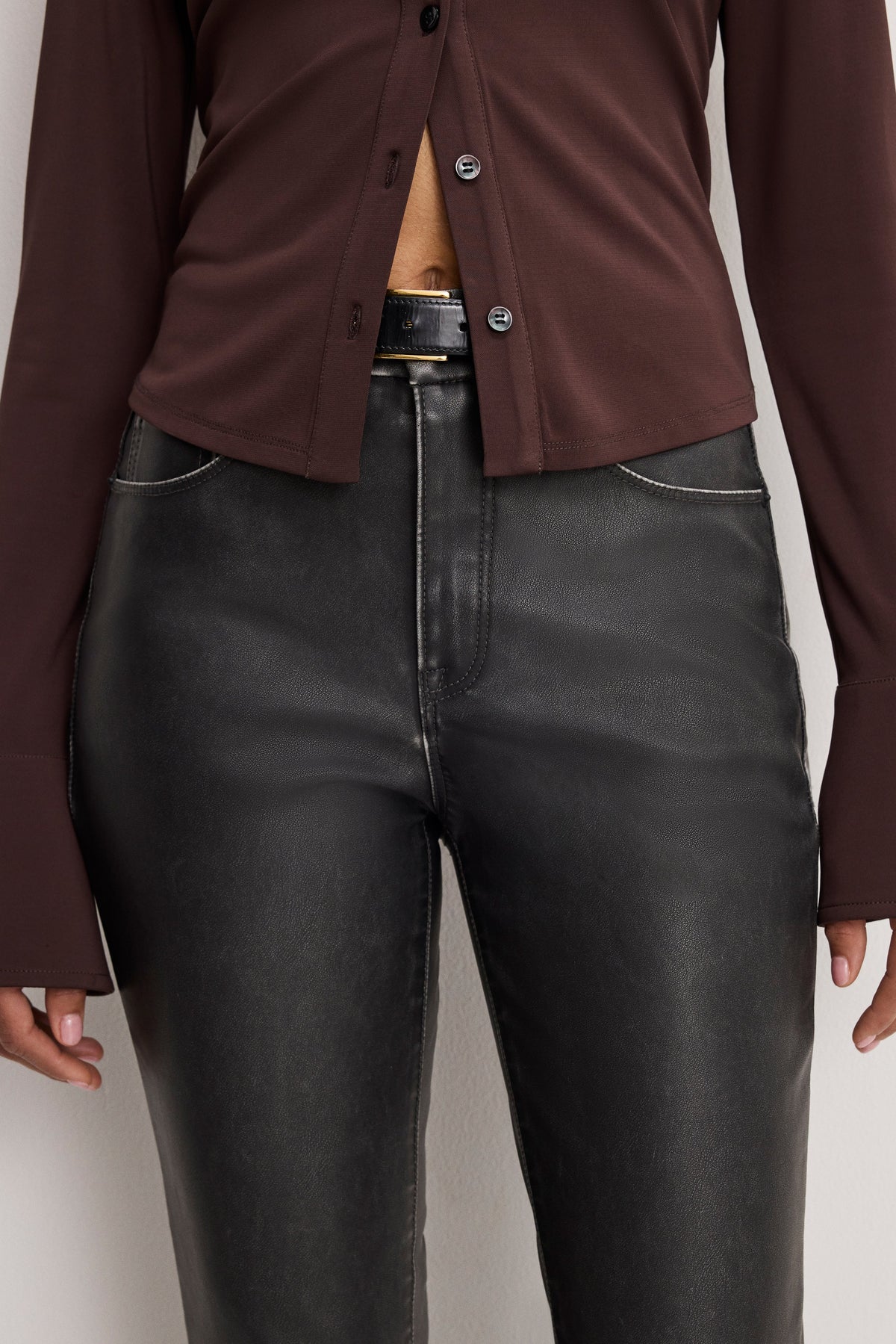 Good Classic Bootcut Faux Leather Pants in Black001