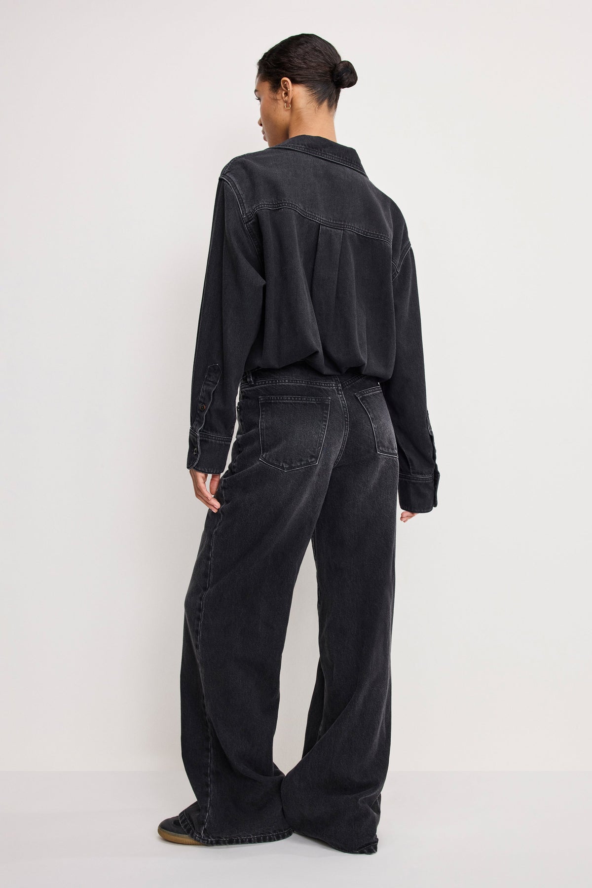 Denim Shirt Jumpsuit in Black389