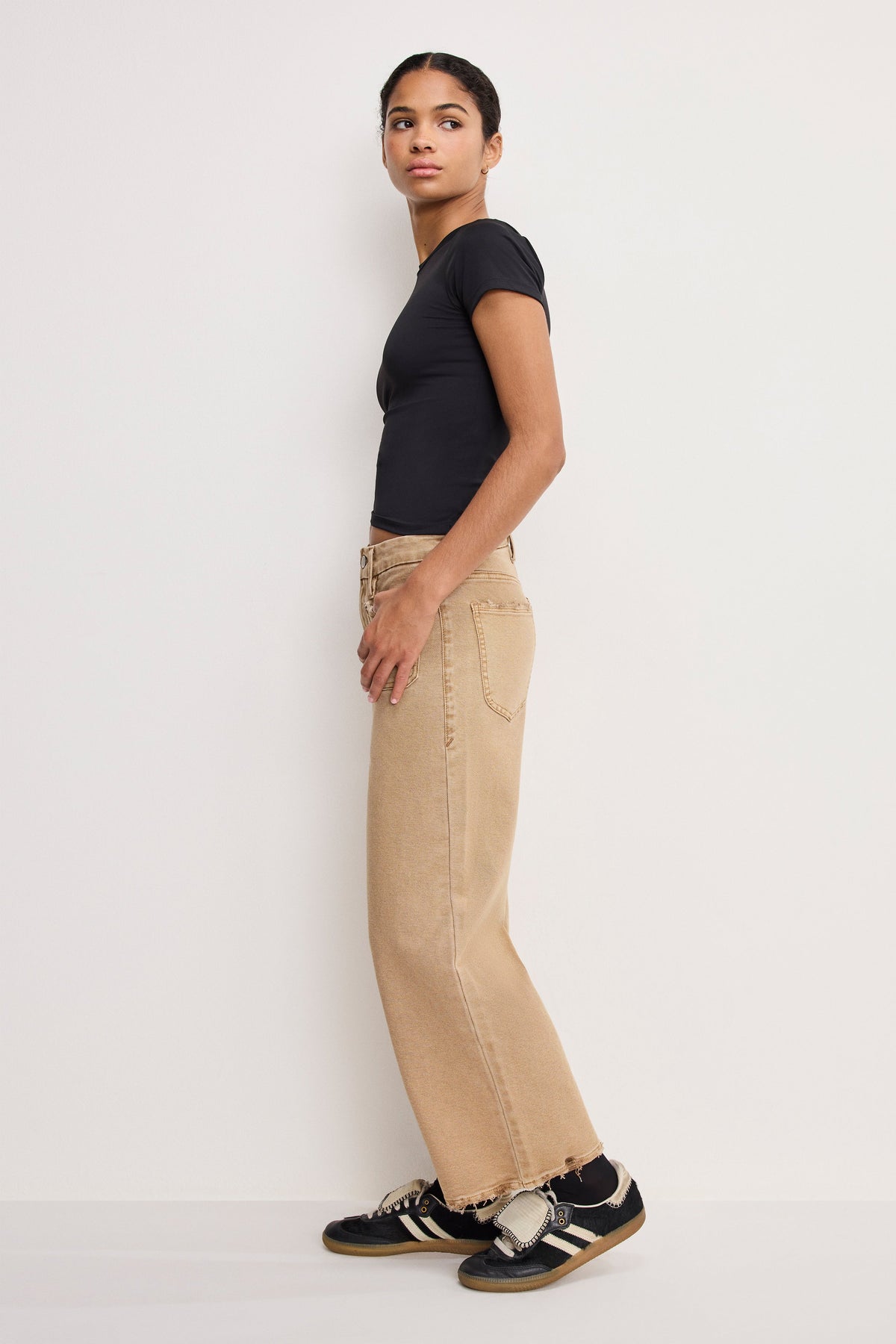 The Canvas Palazzo Cropped Pants in Good Khaki001