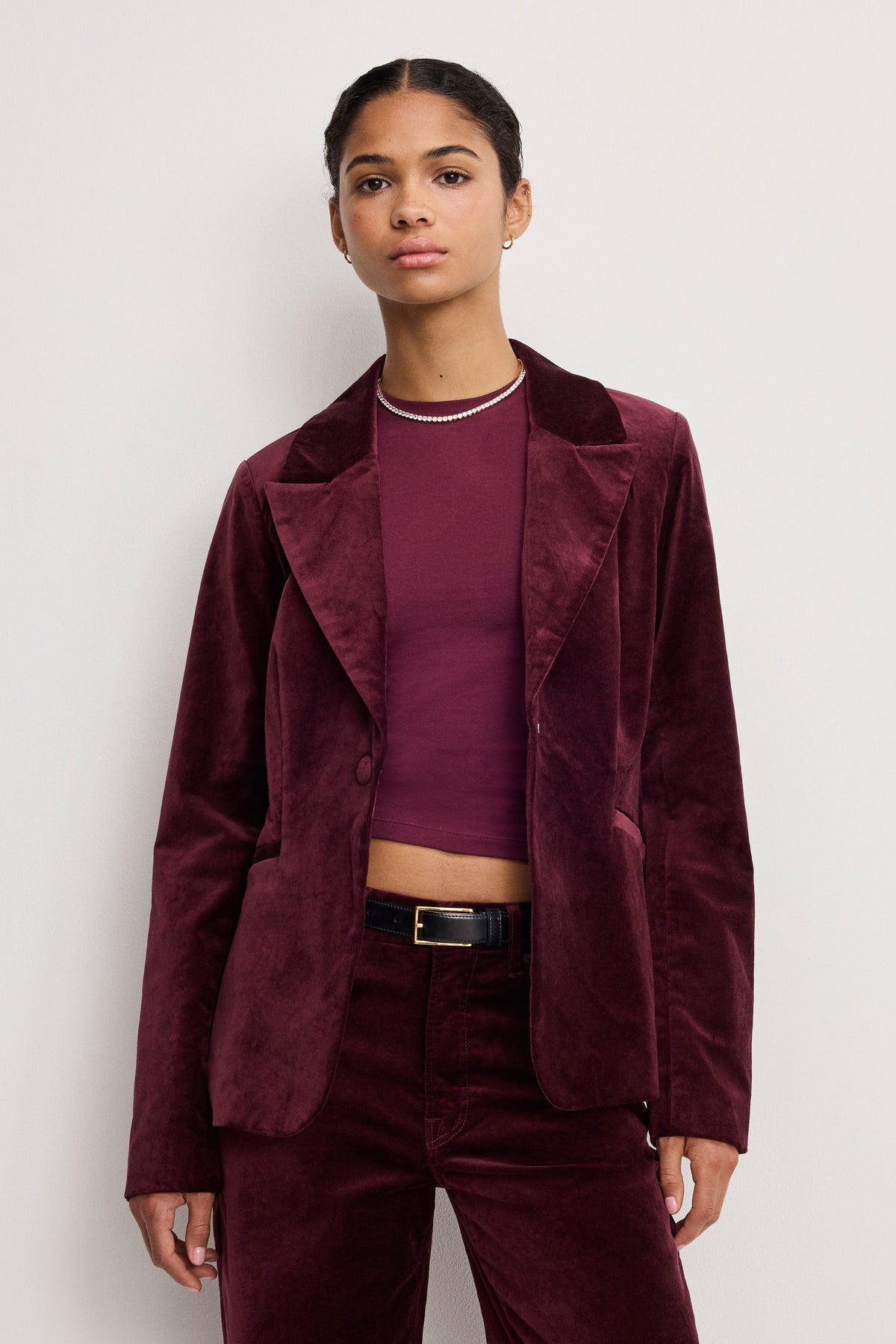 Velvet Sculpted Blazer in Fig007
