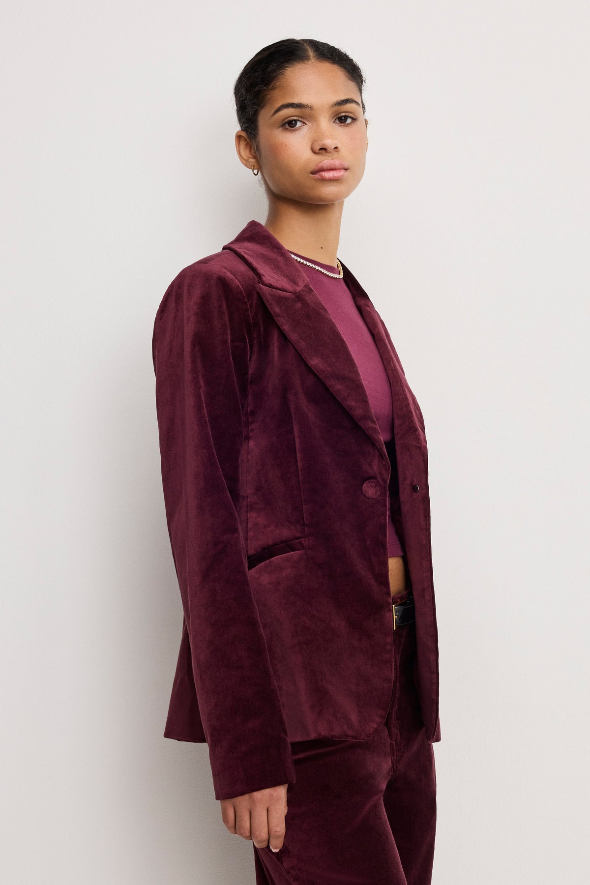Velvet Sculpted Blazer in Fig007