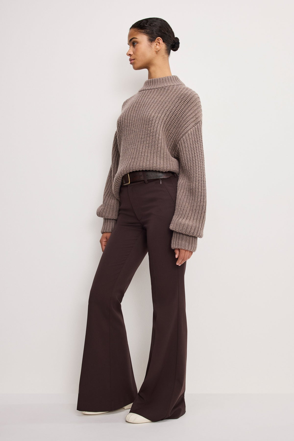 Essential Suiting Flare Trousers in Dark Chocolate