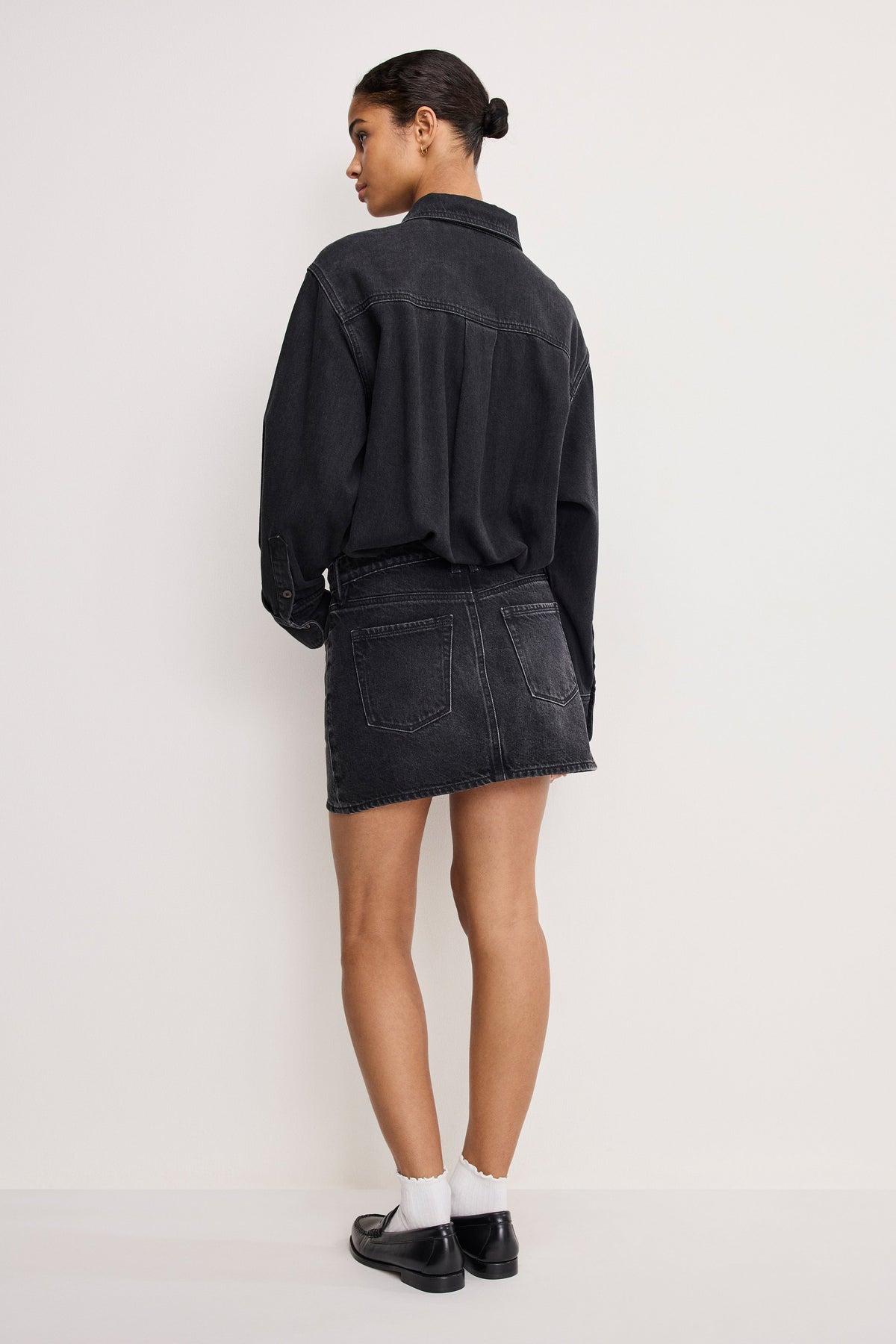 Denim Shirt Dress in Black389