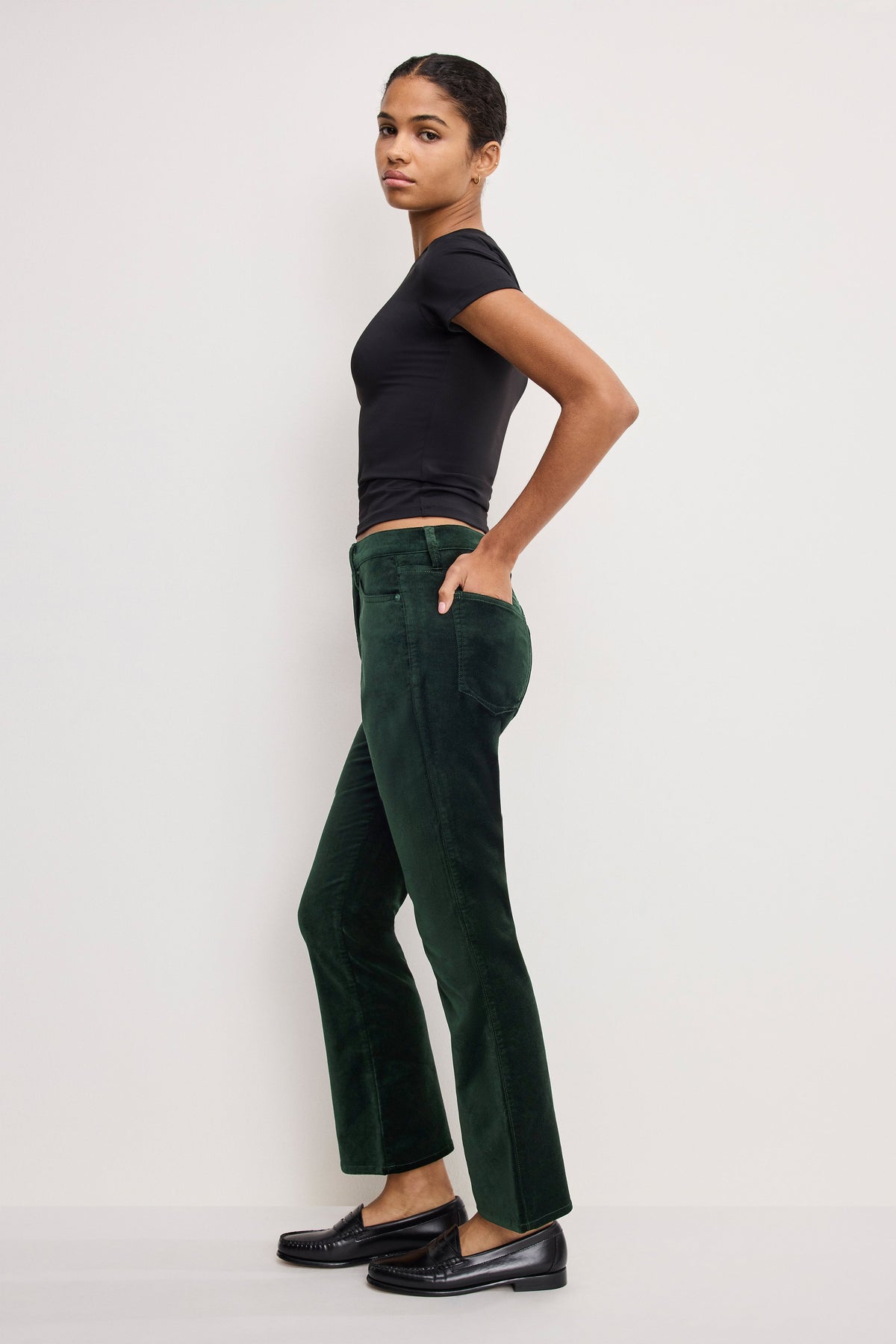Velvet Good High-Rise Kick Flare Pants in Pine Green003