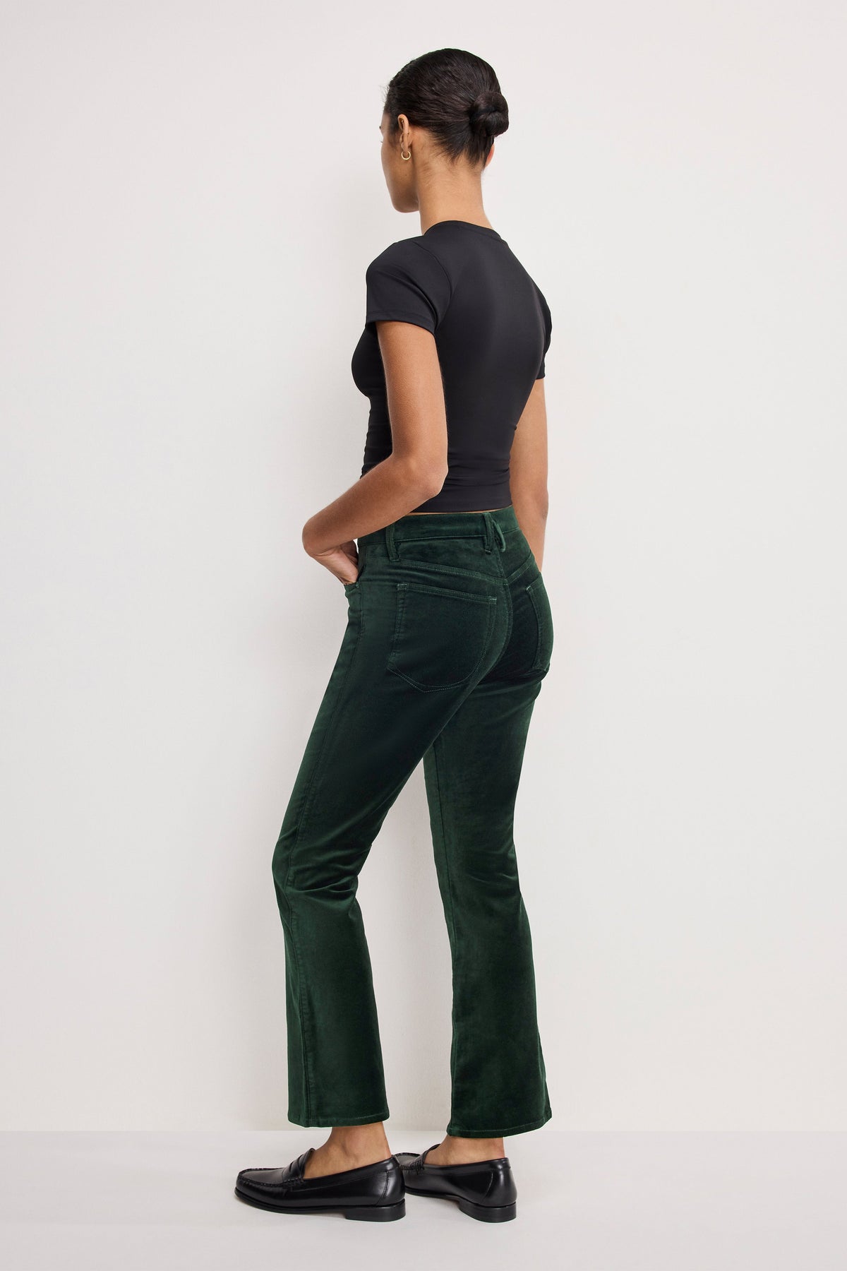 Velvet Good High-Rise Kick Flare Pants in Pine Green003