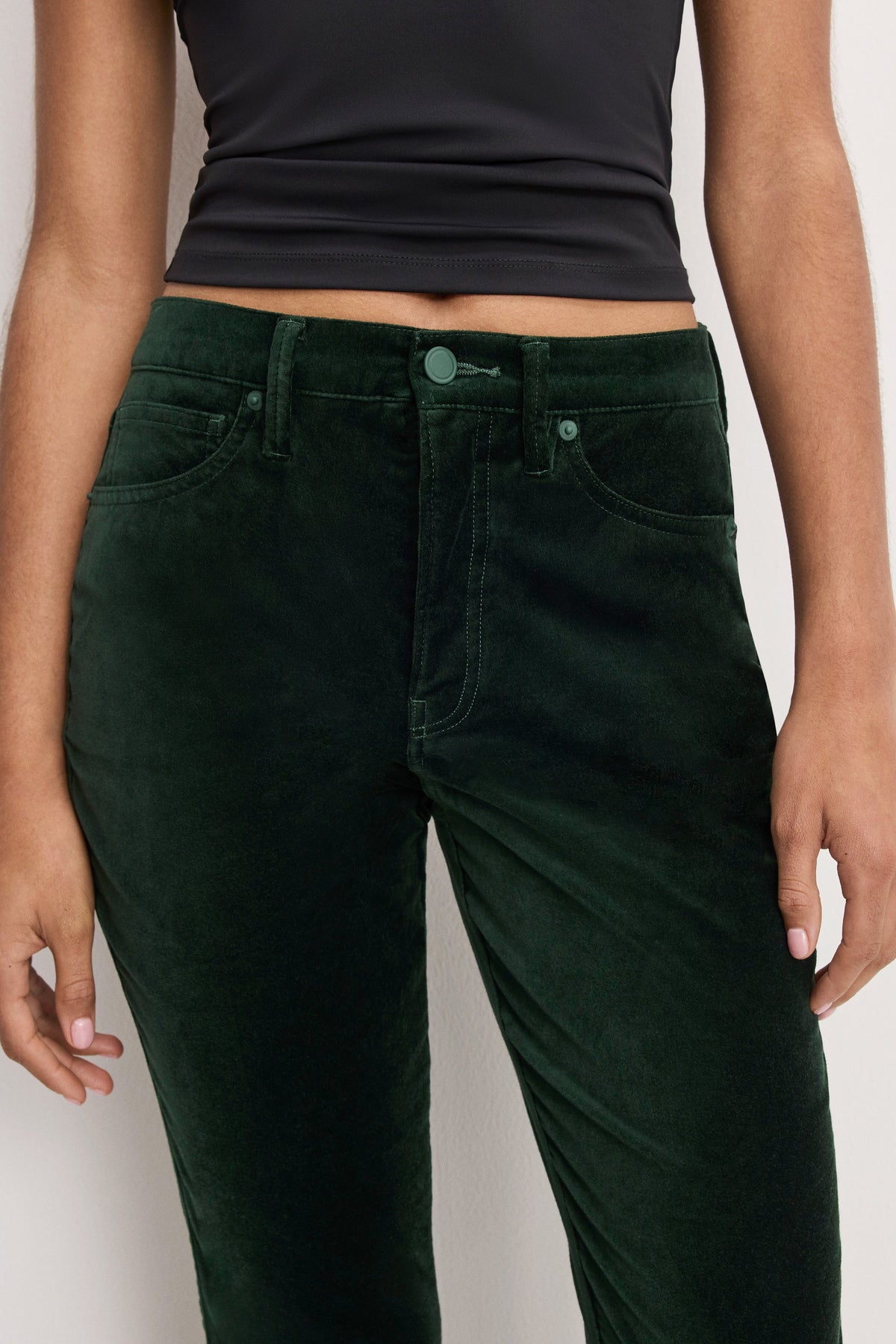 Velvet Good High-Rise Kick Flare Pants in Pine Green003