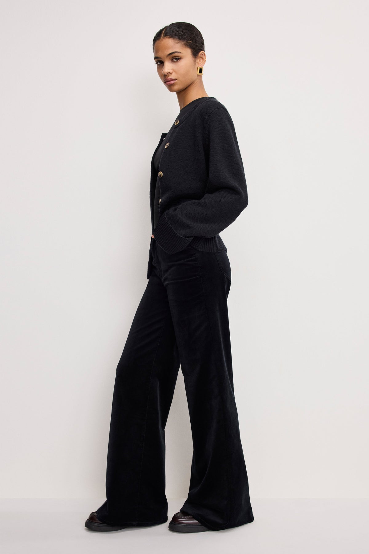 Velvet Good Waist Palazzo Pants in Black001
