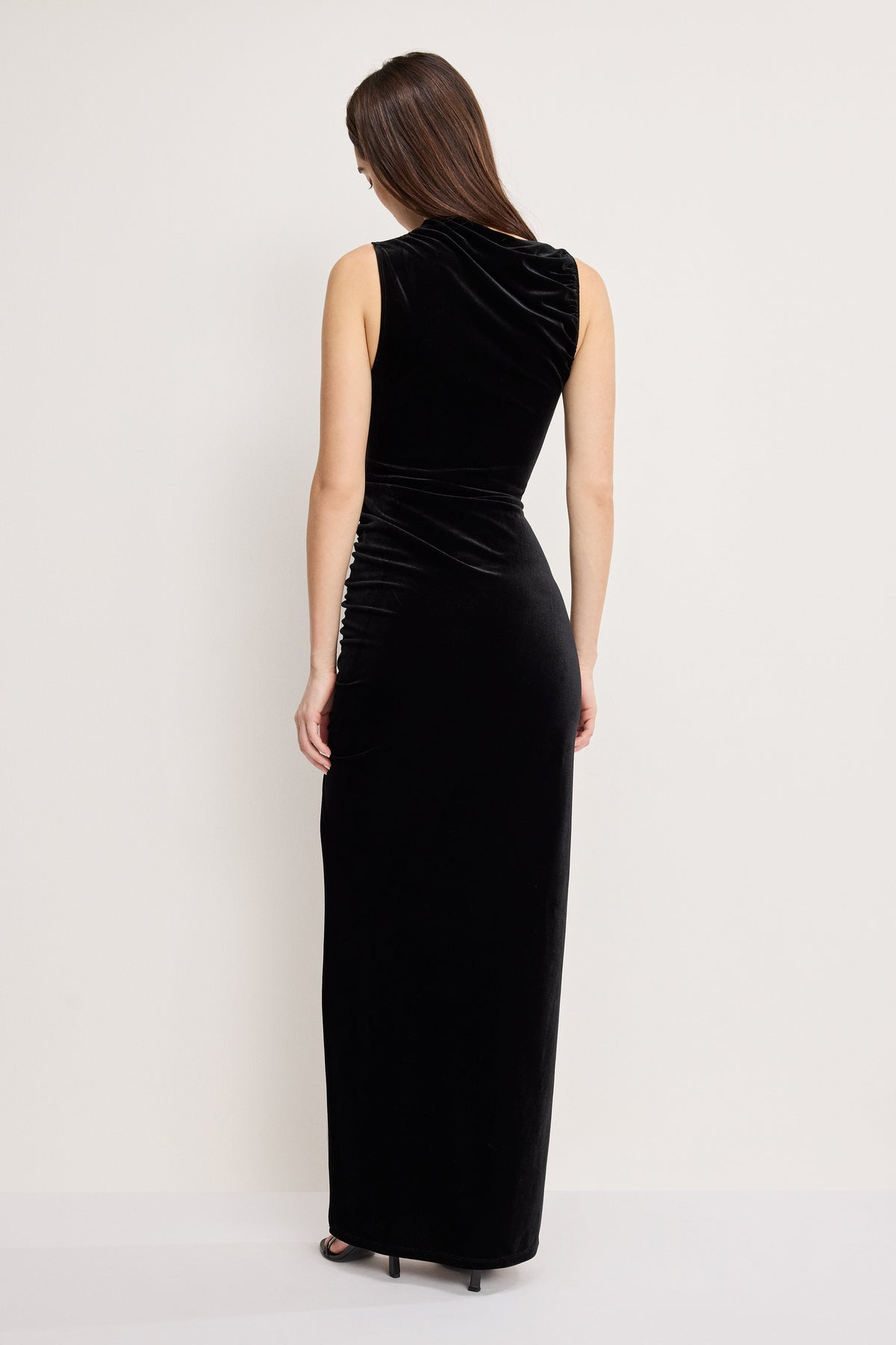 Velvet High Neck Maxi Dress in Black001