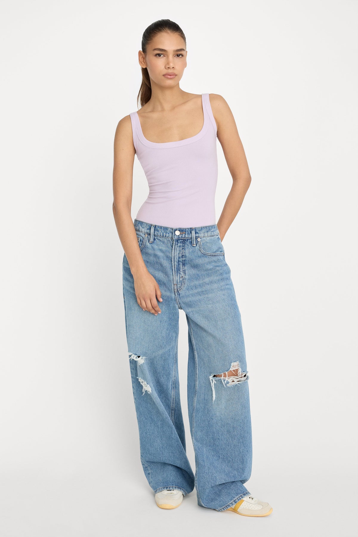 Modal Rib Tank Bodysuit in Light Lilac