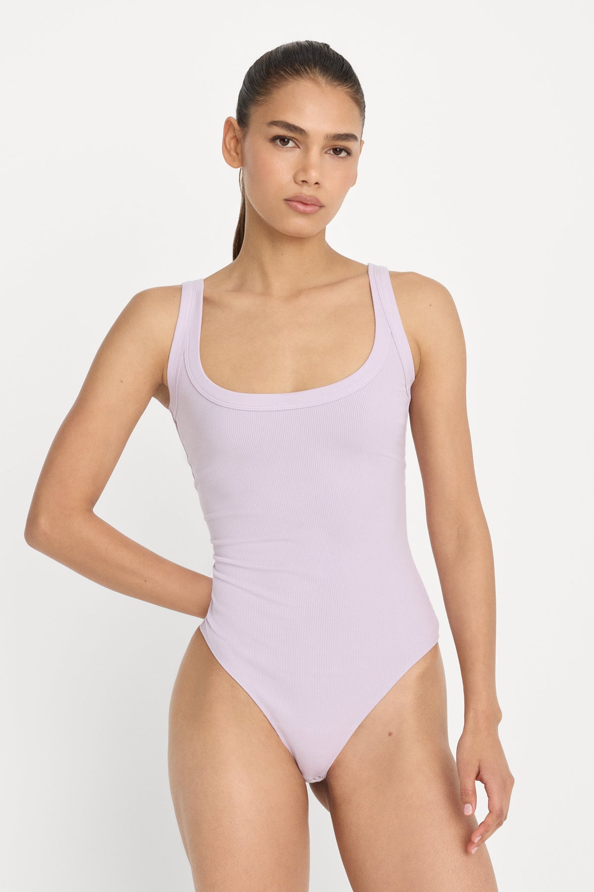 Modal Rib Tank Bodysuit in Light Lilac