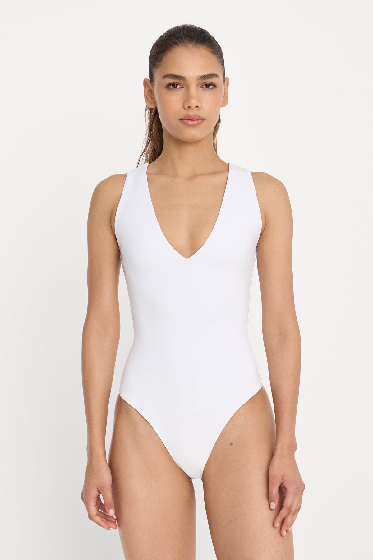Sculpting Deep V Bodysuit in White001