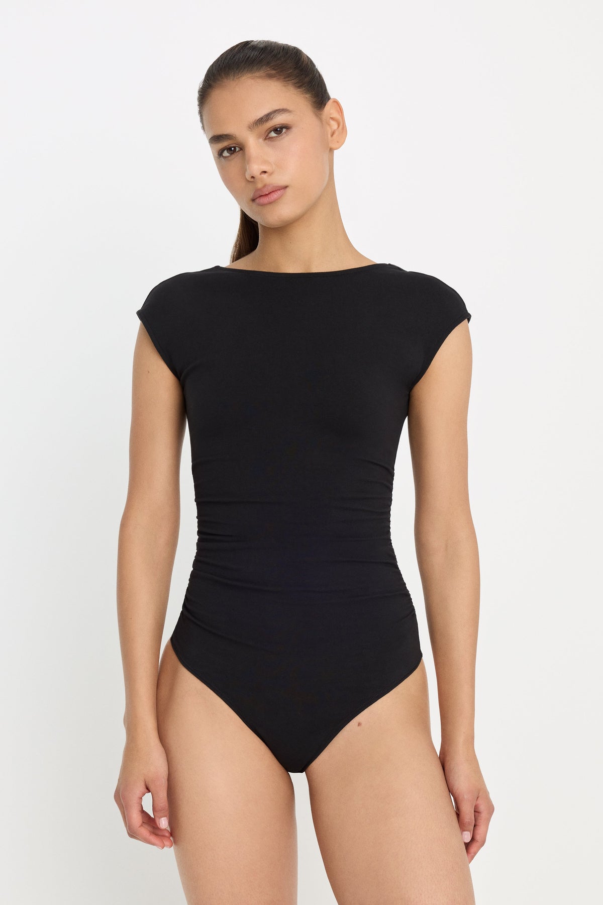 Super Stretch Open Back Bodysuit in Black001